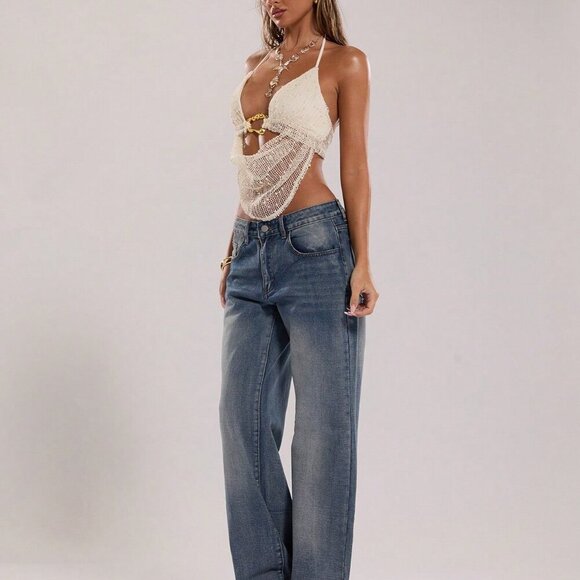 Sexy Women's Bohemian Beach Vacation Halter Neck Tie Metal Detail top - Picture 2 of 6